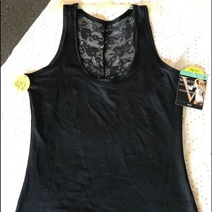 NWT! Black Stretch Tank w/lace back w/tags